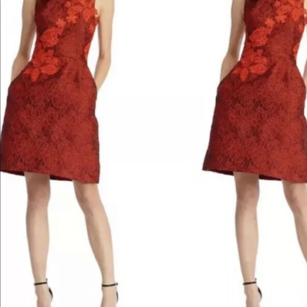ML Monique Lhuillier Floral Brocade & Lace Dress Size 2 $595.00